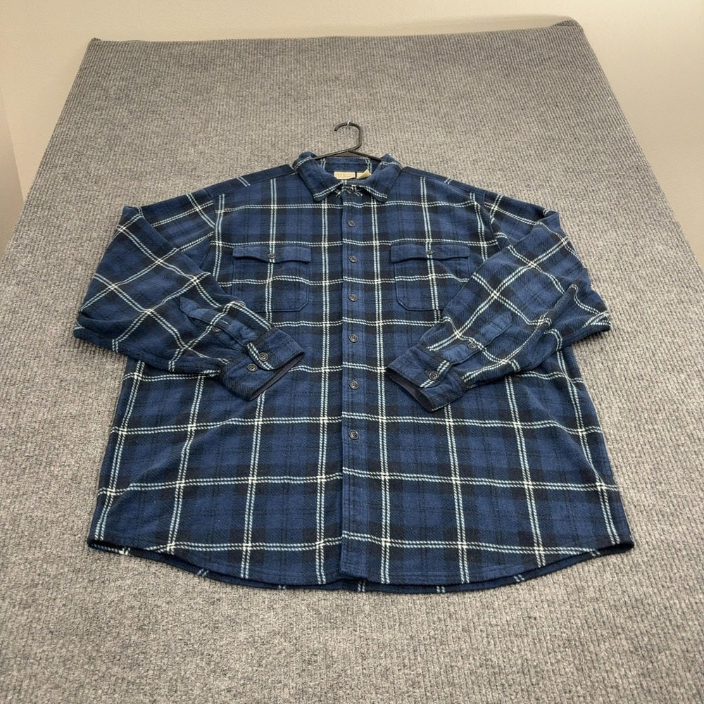 LL Bean Button Up Mens‎ XL Blue Polyester Fleece Plaid Soft Pijama Casual